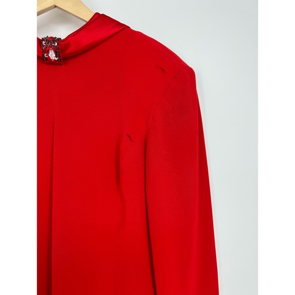 D’Ore Vintage Deep Red Cowl Neck Jewel Embellished Crepe Midi Cocktail Dress - Picture 4 of 9